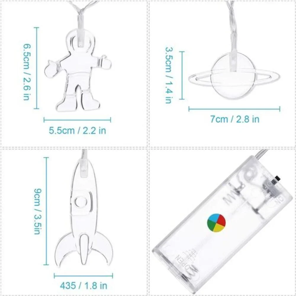 Space String Lights LED Astronaut Rocket Spaceship Room Decor Birthday Party